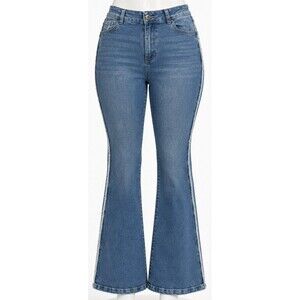 Free Spirit Boho Chic Flare Jeans 12 Blue Frayed Side Seam Festival Y2K
